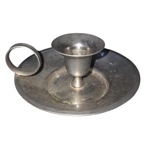 Vintage Pewter-plated Chamberstick Candle Holder